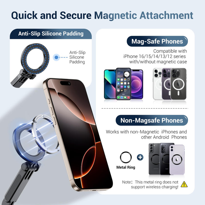 [AUSTRALIA] - JJC Extension Arm with Magnetic Phone Ring and Cold Shoe Mount for iPhone 17 ProMax 16 15 14 13 & Action Camera, Foldable Hot Shoe Adpter for DJI Osmo Action 6 5 4 3, Hero 13 12 11, Insta360 Ace Magnetic Cold Shoe Mount 
