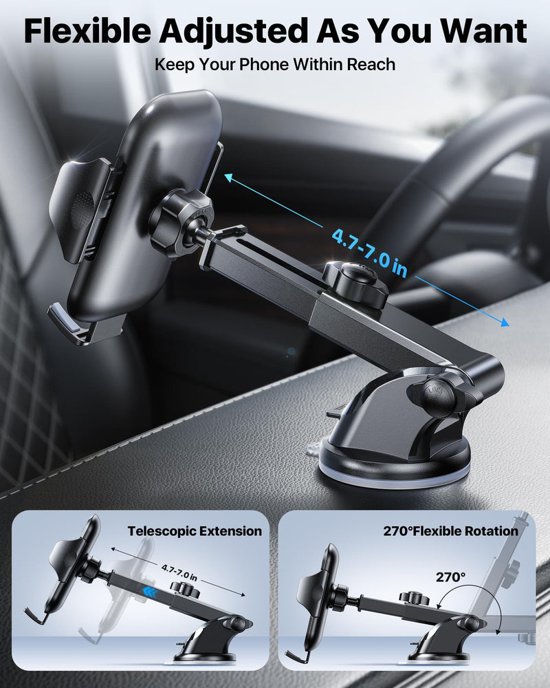 andobil Car Phone Holder, 2026 Military-Grade 89lbs Strongest Suction Phone Holders for Your Car Dashboard/Windshield/Vent Easy Clamp Car Phone Mount Stand for iPhone 17 16 15 14 13 Pro Max Samsung Black