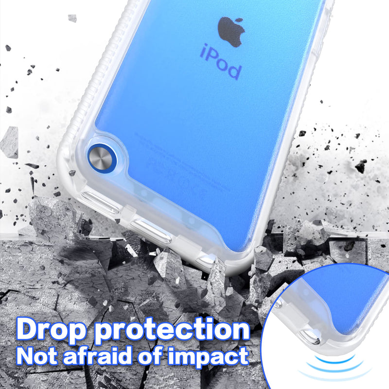 Compatible with iPod Touch 7th Generation Case, 2 in 1 Shockproof iPod Case with Screen Protectors, Hybrid Slim Fit Protection Shock Resistant Cover for iPod Touch 5/6/7th Generation, Clear