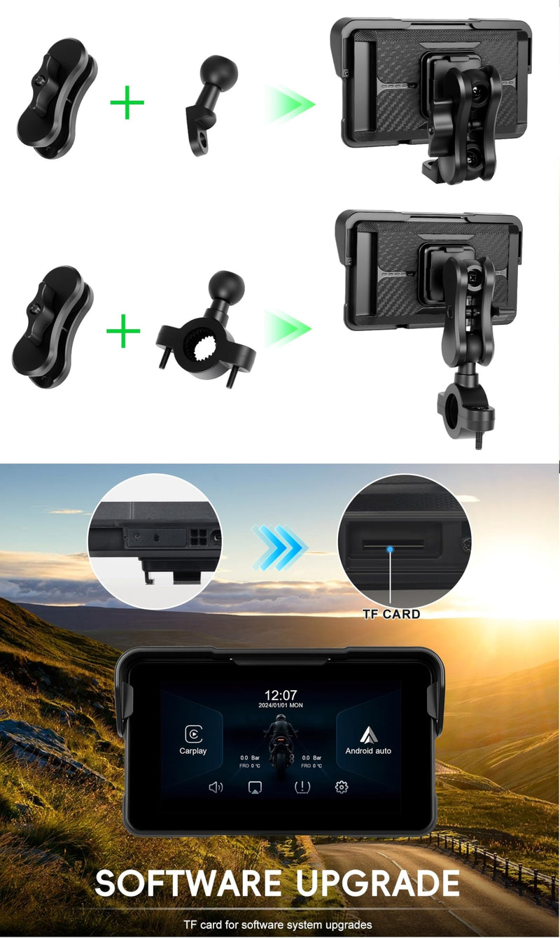 CAMECHO Removable Motorcycle CarPlay & Android Auto Screen, Wireless Apple Car Play Portable Car Stereo for Moto Motorbike, 5" Waterproof Touch Screen, Pantalla para Carros con Bluetooth, Mirror Link