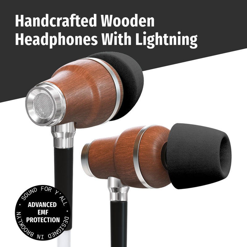 Symphonized Premium Wooden Airtube Headphones (Lightning) - Microphone & Volume Control, EMF Wired Headphones for iPhone 14, 13, 12, 11, or Lower, Wired Earbuds Lightning, Corded Earphones with Mic Lightning (iPhone 5 to 14) Black
