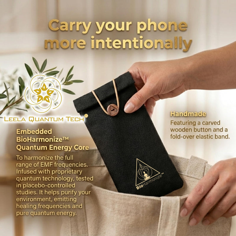 BioHarmonize EMF Protection Cell Phone Sleeve - EMF Blocker Pouch for Radiation Shielding, Digital Detox, Disconnect, Sleep & Privacy | Multi-Layer Faraday Fabric + Quantum Harmonizing Technology