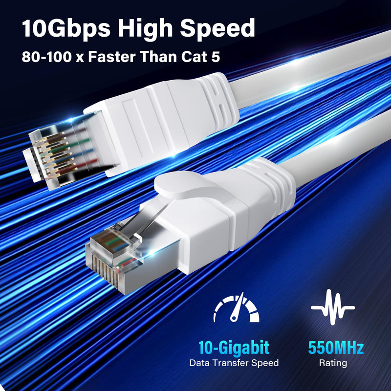 FTP Shielded Cat 6 Outdoor Ethernet Cable 150 FT, 10Gbps 550MHz 23AWG OFC Pure Copper, Direct Burial Waterproof UV Resistant Indoor/Outdoor RJ45 LAN Internet Cord for Router/Server/PC/IP Camera, White 150FT