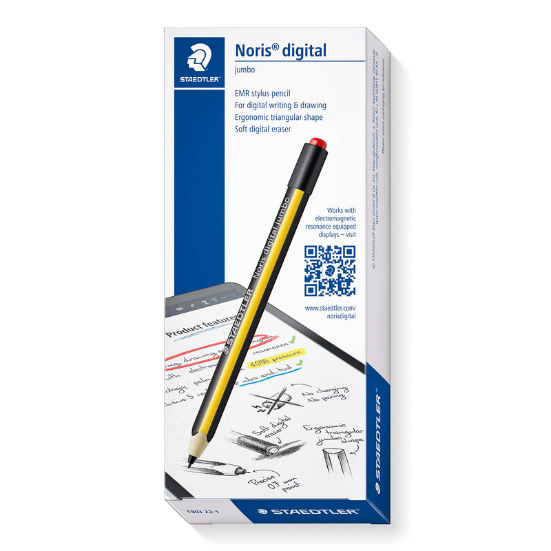STAEDTLER Noris jumbo 180J 22. EMR Stylus with soft eraser. For writing, drawing and erasing on EMR displays, yellow-black (check compatibility)