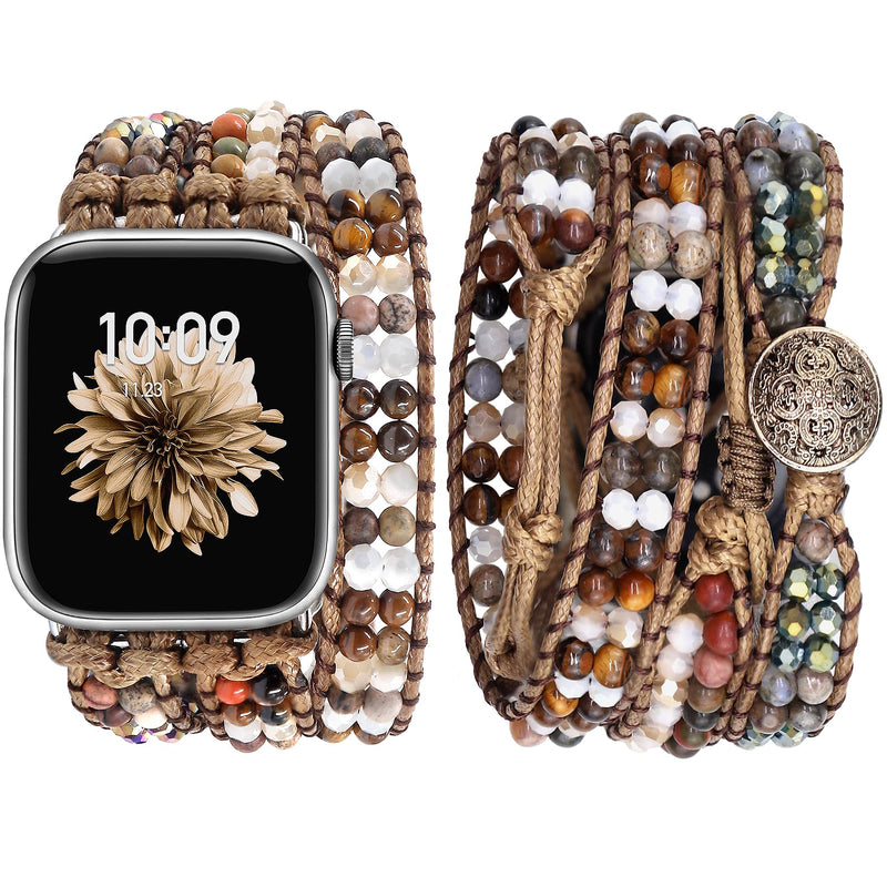 JR.DM Boho Beaded Watch Bands Resin Stretchy Watch Band Bundle Compatible with Apple Watch Band 38mm 40mm 41mm 42mm 44mm 45mm 49mm for Women for iWatch Series 9/8/7/6/5/4/3/2/1/SE/Ultra(No Case)
