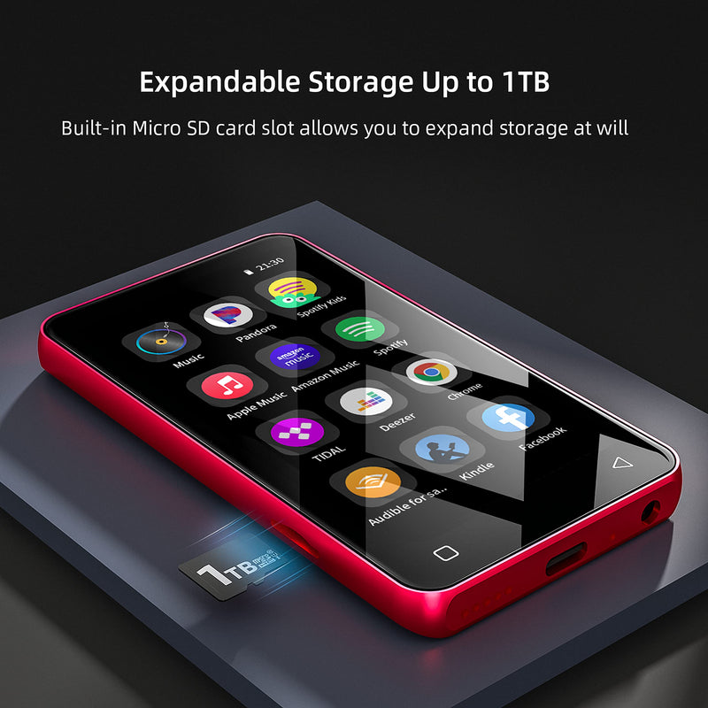 [AUSTRALIA] - MP3 Player with Bluetooth and WiFi,MP3 Player with Spotify,Spotify Kids,Audible,Pandora,Amazon Music,4" Music Player MP4 Up to 1TB(80GB,Red_Black) 80GB Red 