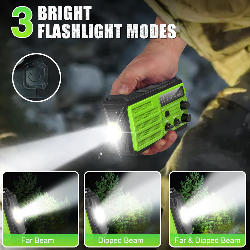 Emergency Radio 22200mWh Solar Hand Crank Emergency Radio: AM/FM/NOAA Weather Radio with Phone Charger, Flashlight & Reading Lamp, Headphone Jack, SOS Alarm for Home Survival Hurricane Green-6000mAh