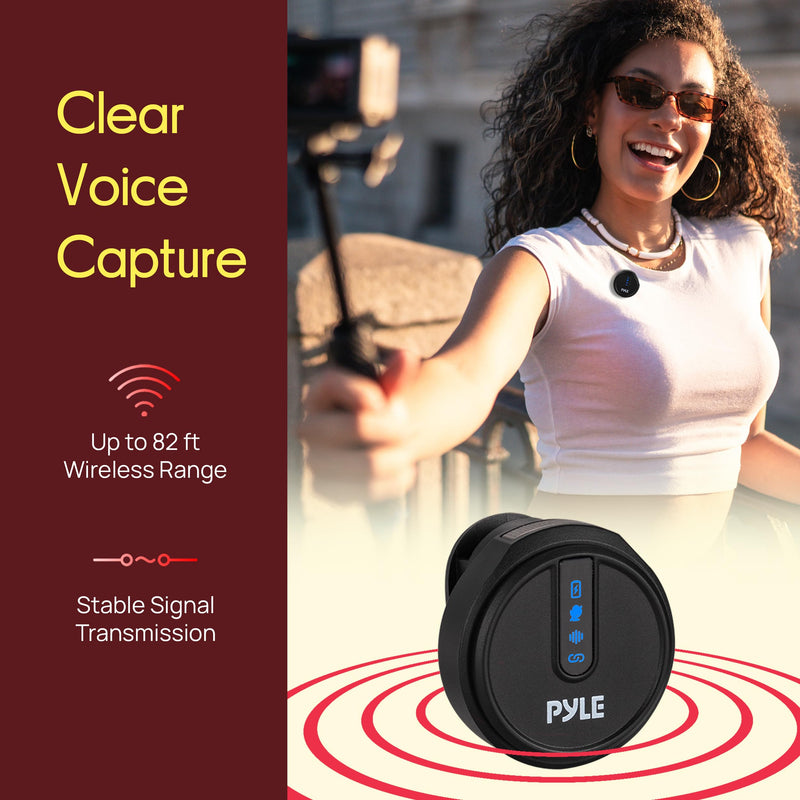 [AUSTRALIA] - Pyle Wireless Lavalier Microphone System | Noise-Canceling Clip-On Mic with Magnetic Mount, 8H Battery, Charging Case, Windscreens | USB-C Plug & Play for Vlogging, Interviews, Streaming & Podcasts 