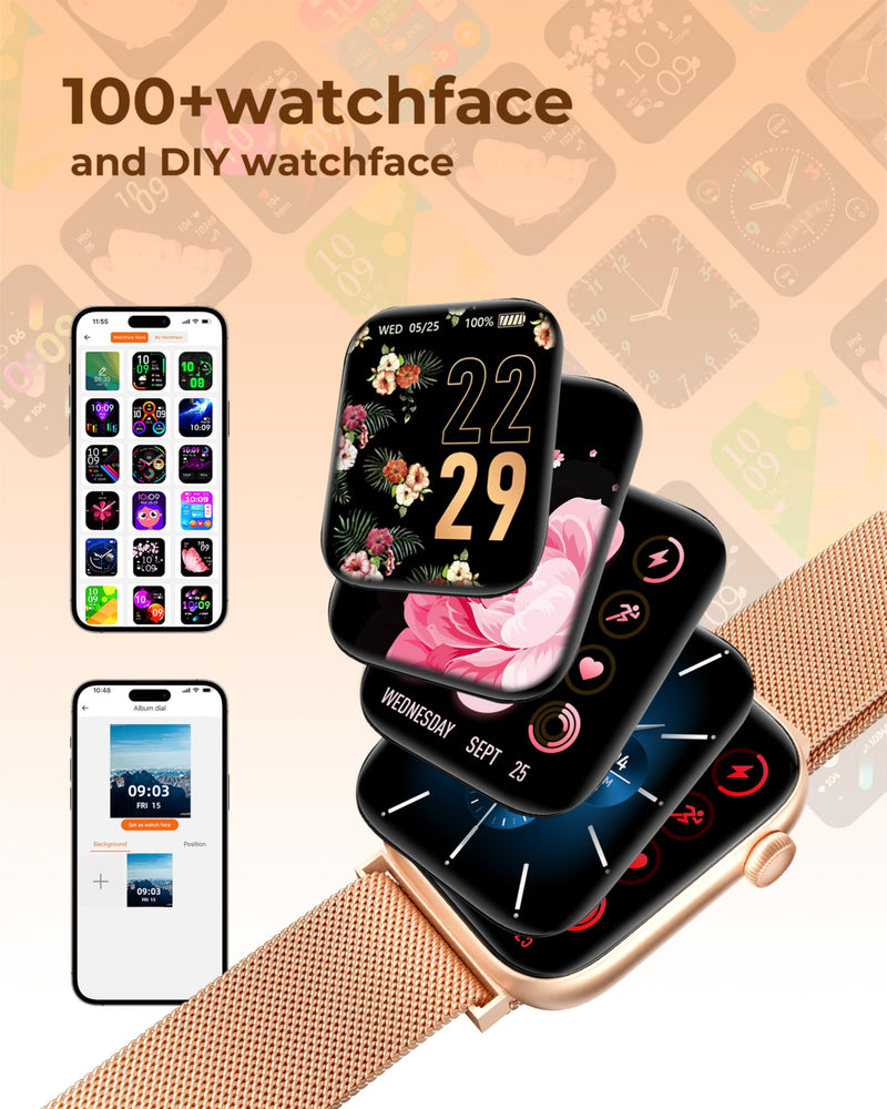 Smart Watch for Men/Women, 1.85" AMOLED Touchscreen, Make/Answer Calls, Fitness Tracker with Heart Rate, Blood Oxygen, Sport Modes, Waterproof Watches Compatible with Android & iPhone(4 Watch Bands) Rose Gold
