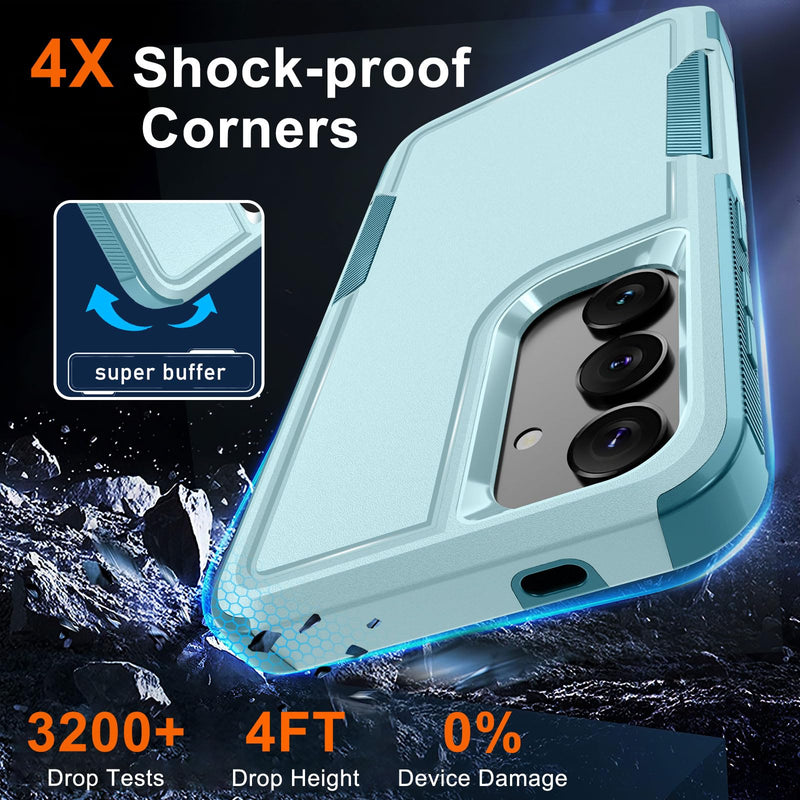for Samsung Galaxy S24 Plus Case, Full Body Heavy Duty Rugged Shockproof Protective Phone Cover with Lanyard Strap, Tempered Glass Screen Protector and Camera Lens Cover, Mint Green Samsung S24 Plus(6.7 inch)