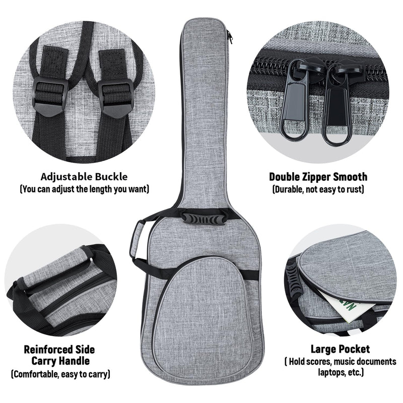 [AUSTRALIA] - MUZNOTE 47 Inch Bass Guitar Bag 0.35 inch Padding Bass Guitar Case Electric Bass Case, Electric Bass Gig Bag Backpack with Neck Strap and Pockets, Grey 