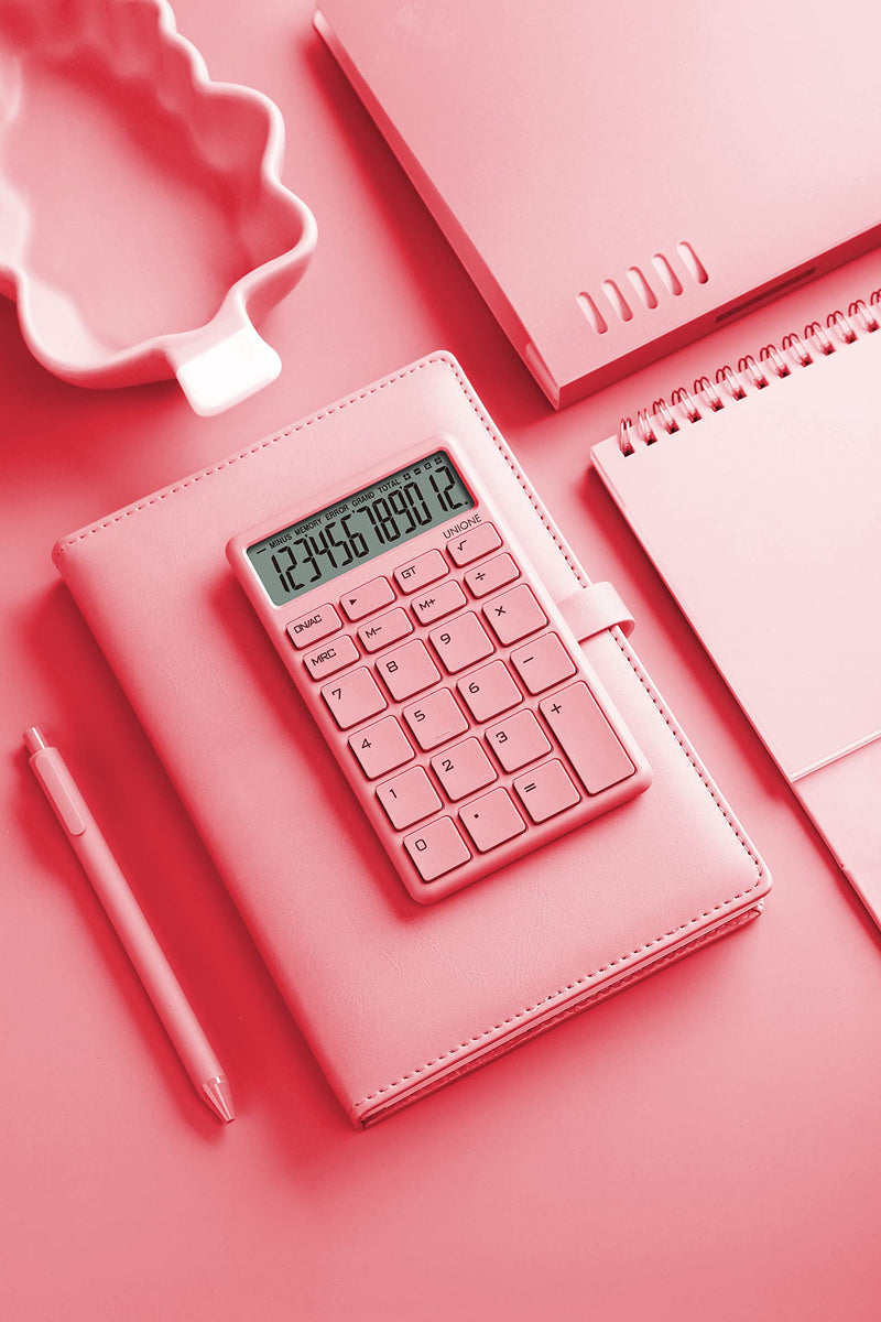Pocket & Desktop Beige Calculator with a Bright LCD, Dual Power Handheld Desktop. Color. Business, Office, High School