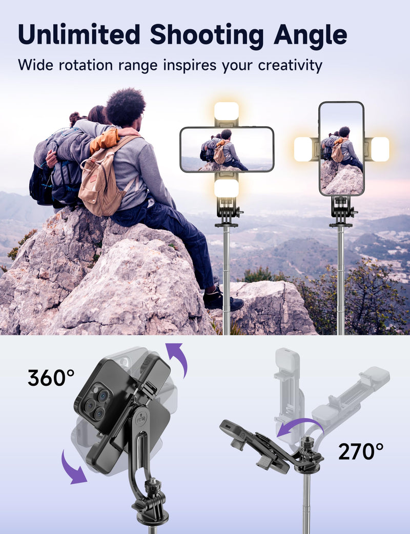 [AUSTRALIA] - 53'' Selfie Stick Tripod with Light, Extendable Selfie Stick with Remote, Portable Cell Phone Tripod Stand with All in 1 Phone Clip, Lightweight Camera Tripod Compatible with iPhone 15 14 13, Android 