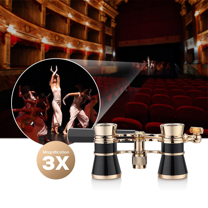 [AUSTRALIA] - Yourelexit® Opera Glasses Binoculars 3X25 Lorgnette Theater Optical BK9 Glasses Mini Compact Lightweight Built-in Foldable Adjustable Handle Vintage for Adults Kids Women in Musical Concert Cinema 