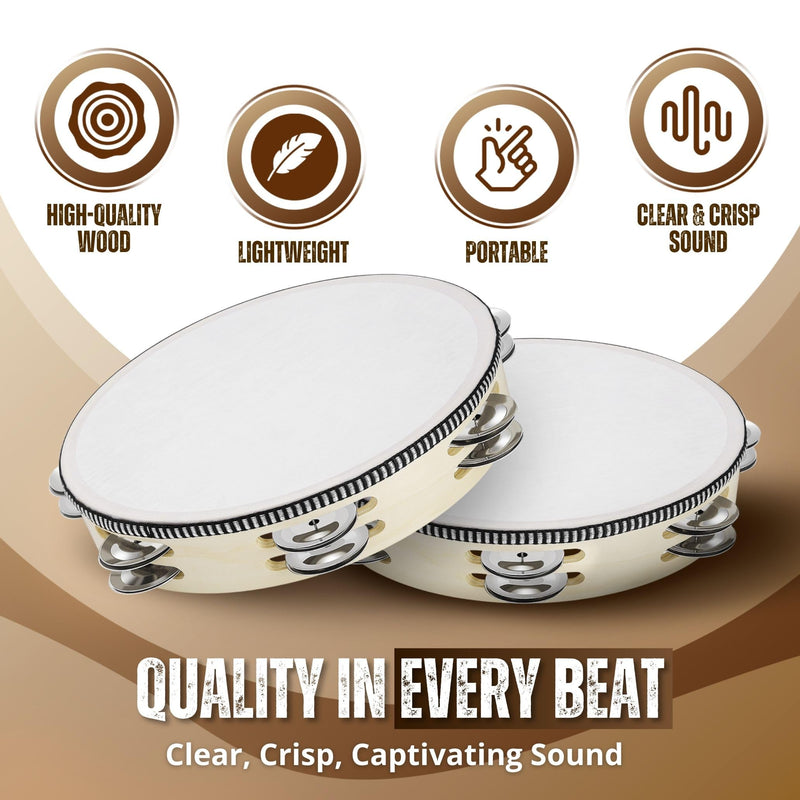 [AUSTRALIA] - Flexzion Wood Handheld Tambourine for Adults 8-Inch Double Row 8-Pair Jingles (Wood) - Percussion Round Tamborines Musical Instrument with Metal Zills 8 Inch Double Row - Wood 