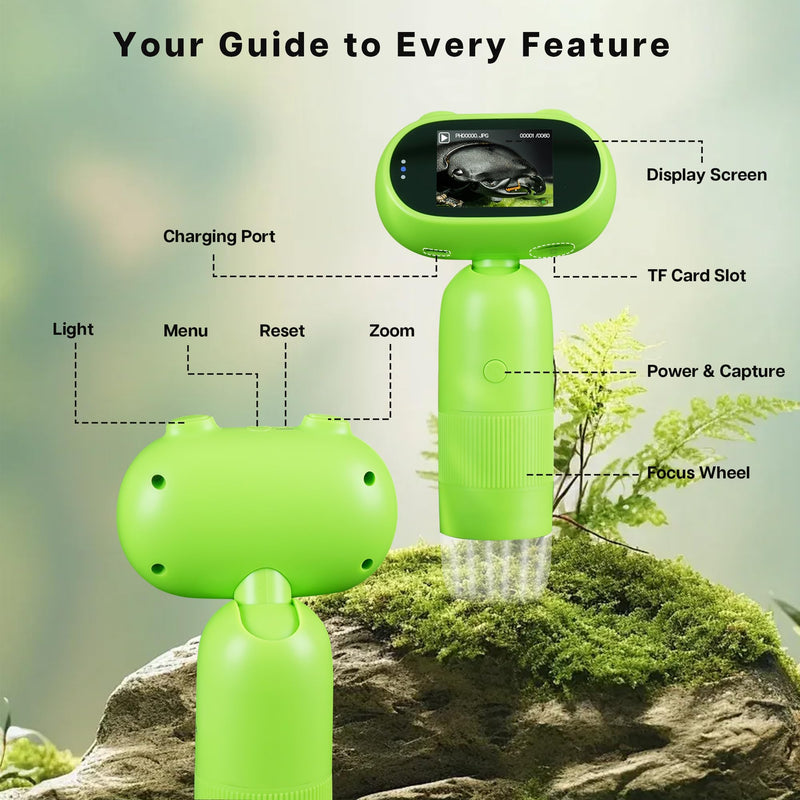 [AUSTRALIA] - GreenPeek Microscope for Kids with 2" Screen 1000x Portable Pocket Digital Kids Mini Scope, 16GB Card, Kids Educational Science Kit, Gift for Kids 4-12 (Light Green) Light Green 