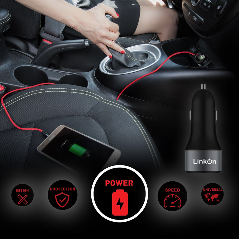 LinkOn 63W USB C Car Charger PPS&PD 3.0(45W) + QC 3.0(18W) Dual Port – Fast Car Charger Compatible with Laptop, Phone & Tablet – MacBook, Dell XPS, HP Spectre, iPad, iPhone, Samsung, Google Pixel Grey-63W