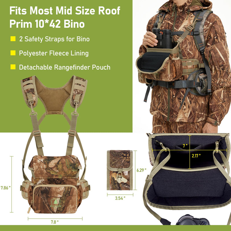 Binocular Harness Chest Pack with Rangefinder Pouch, Compatible with Most Hunting Backpacks, Bino Harness with Rain Cover for Bird Watching, Hunting, Hiking Compatible Version