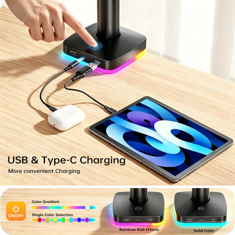 Afaloona RGB Monitor & Laptop Stand with USB Hub, Charging & Data Transfer | Fits 13-32" monitors and 11-17" laptops with a removable tray that converts to a dual monitor mount, up to 18 lb per arm RGB Laptop & Monitor Stand