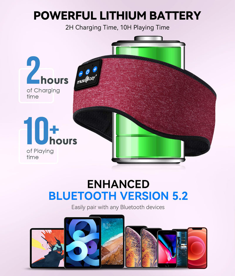 MUSICOZY Sleep Headphones Bluetooth Headband Wireless Music Headband Headphones, Earbuds IPX6 Waterproof for Side Sleepers Women Men Workout Running Insomnia Travel Yoga Cool Gadgets Unique Gift 2 Pcs
