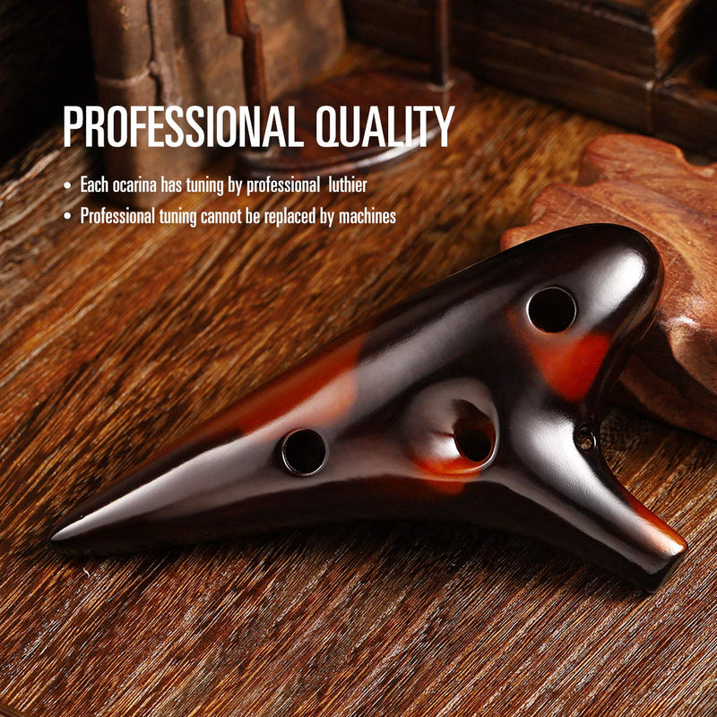 MIFOGE Ocarina 12 Hole Tones Alto C with Gift Wrapping Display Stand Neck Cord Protective Cover Song Book Strawfire Masterpiece Collectible Music Instrument Gift Idea For Beginner Musician Brown Strawfire
