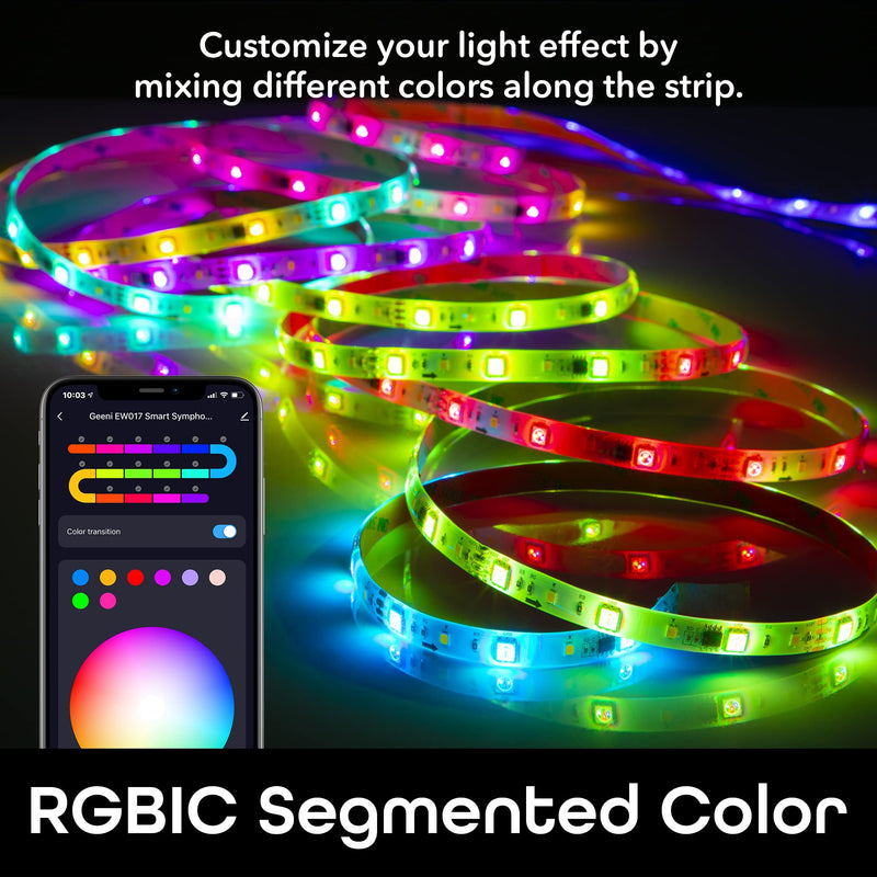 [AUSTRALIA] - Geeni Prisma Symphony Smart LED Strip Lights, RGBIC Neon Color Changing WiFi Lights with App Remote Control and Music Sync, Compatible with Alexa and Google Home, 16.4 ft 