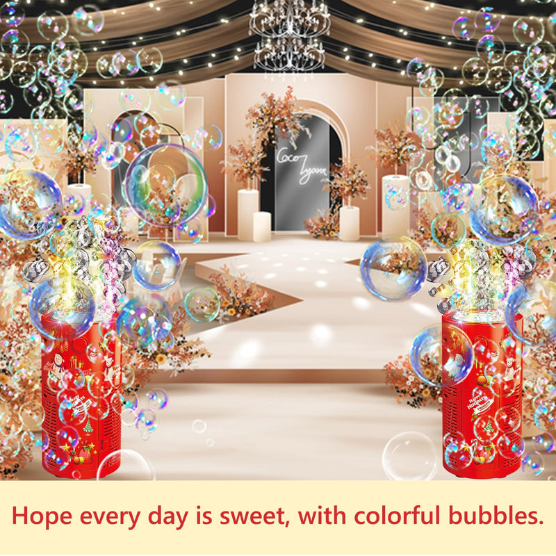 Fireworks Bubble Machine with 240ml Bubble Solution, Portable Automatic Bubble Machine with Lights and Closeable Music, Bubble Maker Toys for Kids Outside Activities Parties Wedding Christmas 1pcs