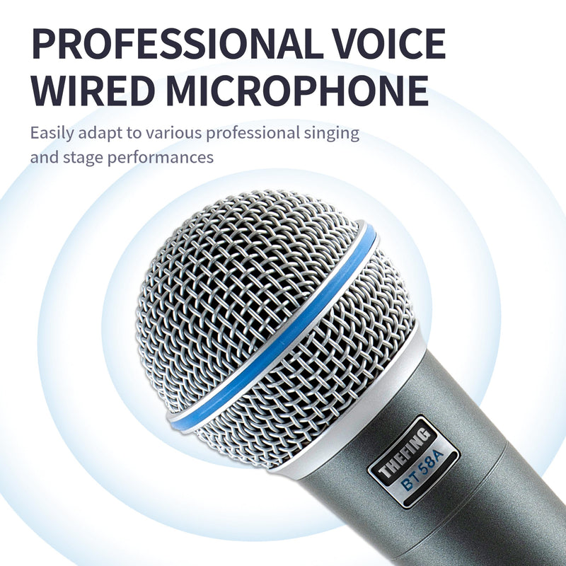 BT 58A Wired Dynamic Supercardioid Vocal Microphone,Includes 16ft XLR Audio Cable and Stand Adapter,for Stage Singing,Studio,Mixer,Speakerand Karaoke,Handheld Mic