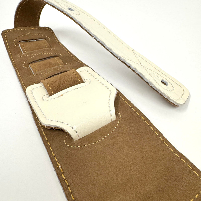 Walker & Williams B4B-WHT Aged White Semi Gloss 4" Wide Double Padded Premium Heirloom Grain Leather Guitar And Bass Strap For Acoustic, Electric, And Bass Guitars