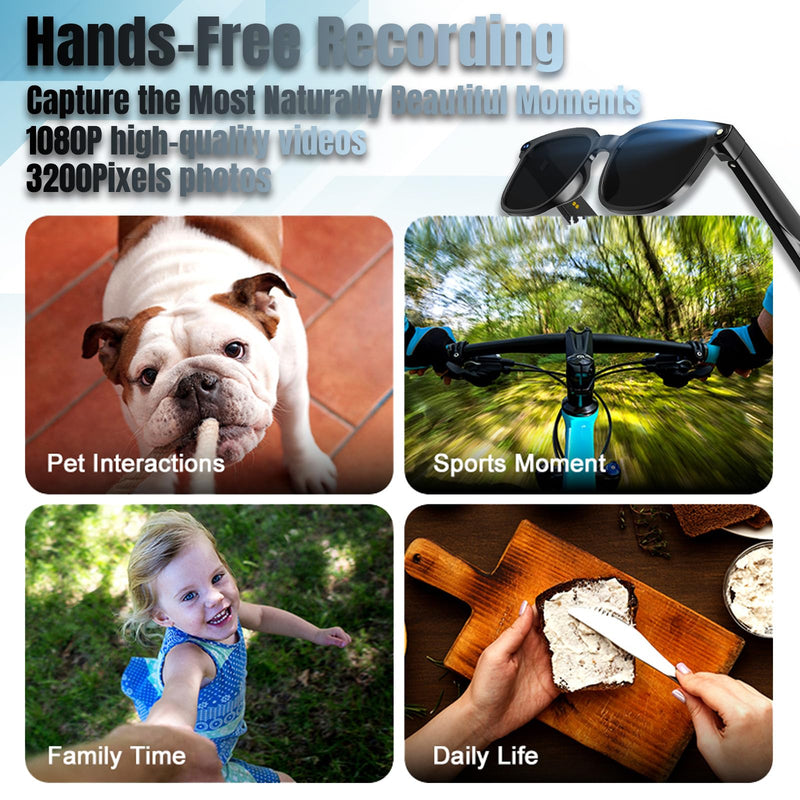 AI Smart Glasses with Camera, 1080P Video Recording, Real-Time Translation, Bluetooth 5.4 Audio, for Photos, Videos, AI Recognition, Vlogging, Hiking, Travel, Business (Photochromic) Photochromic
