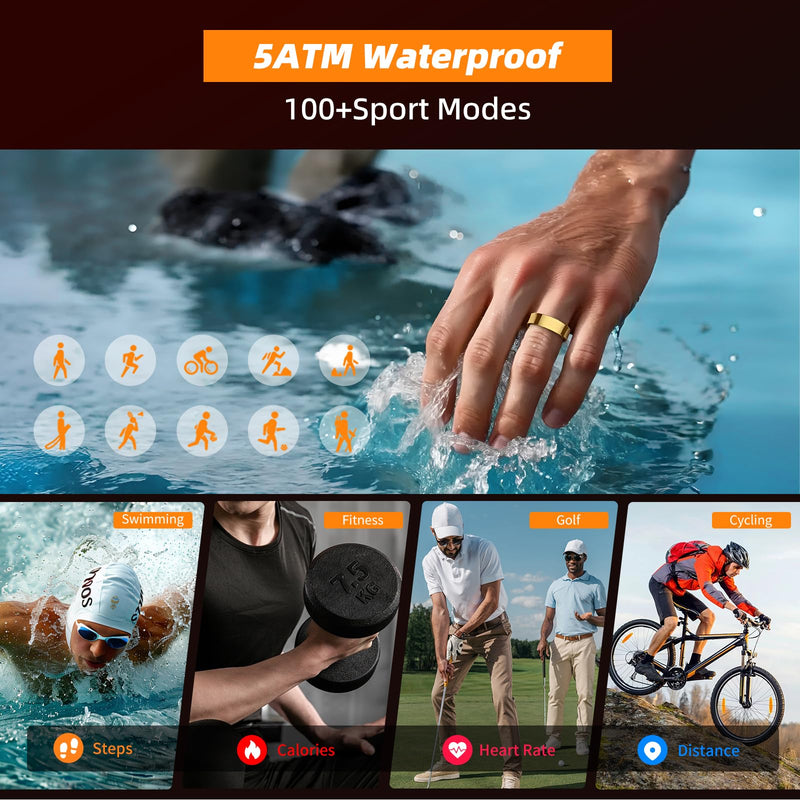 Smart Ring for Women Men, Gold, #11 | Fitness Tracker with Body Temperature & Blood Oxygen, Sleep Monitor & Heart Rate & Calories, No Subscription Fee