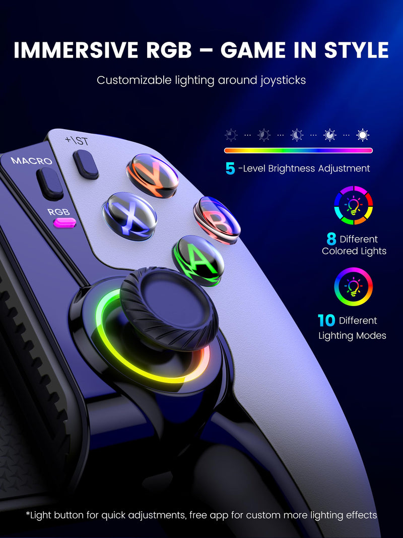 KICKDOT Mobile Gaming Controller with TMR Joysticks & Hall Triggers, No Drift Bluetooth Gamepad for iPhone (iOS)/Android/Switch 2/1/OLED - Wireless Controller for Xbox Cloud/Steam Link, RGB Light, Turbo Macro Back Buttons, Long Battery White