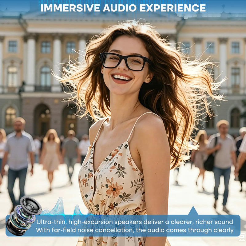 AI Smart Glasses with 4K Camera: Hands-Free POV Recording & Translation | ChatGPT-powered glasses with 8MP camera, realtime voice translation, open-ear audio & interchangeable lenses for smart travel