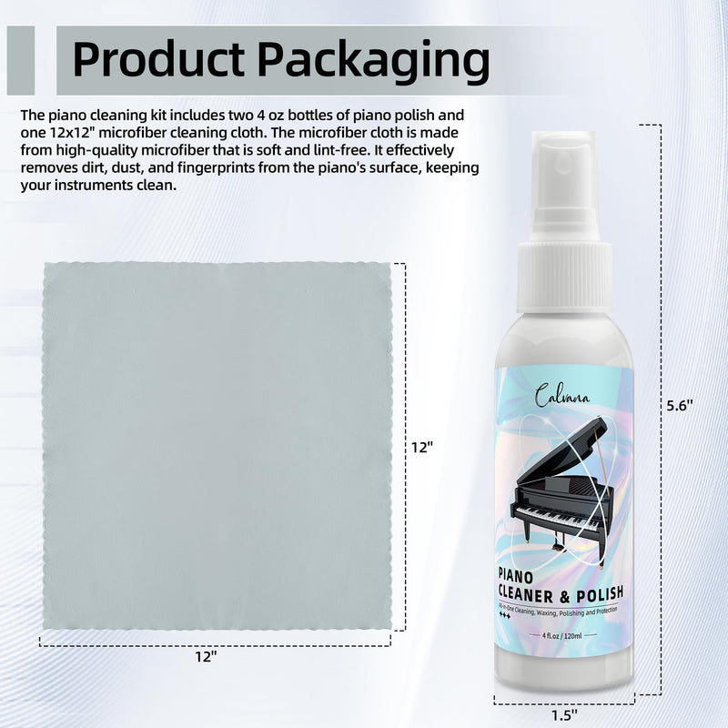 [AUSTRALIA] - Calvana (2-Pack) 2-in-1 Piano Cleaner and Polish Kit, Includes 12x12 Microfiber Cleaning Cloth, Piano Accessories for Most Piano Surfaces, Grand Piano, Digital Piano, Baby Grand Piano, Violin, 4 OZ×2 Cleaning & Polish Kit with Cleaning Cloth 2pk 