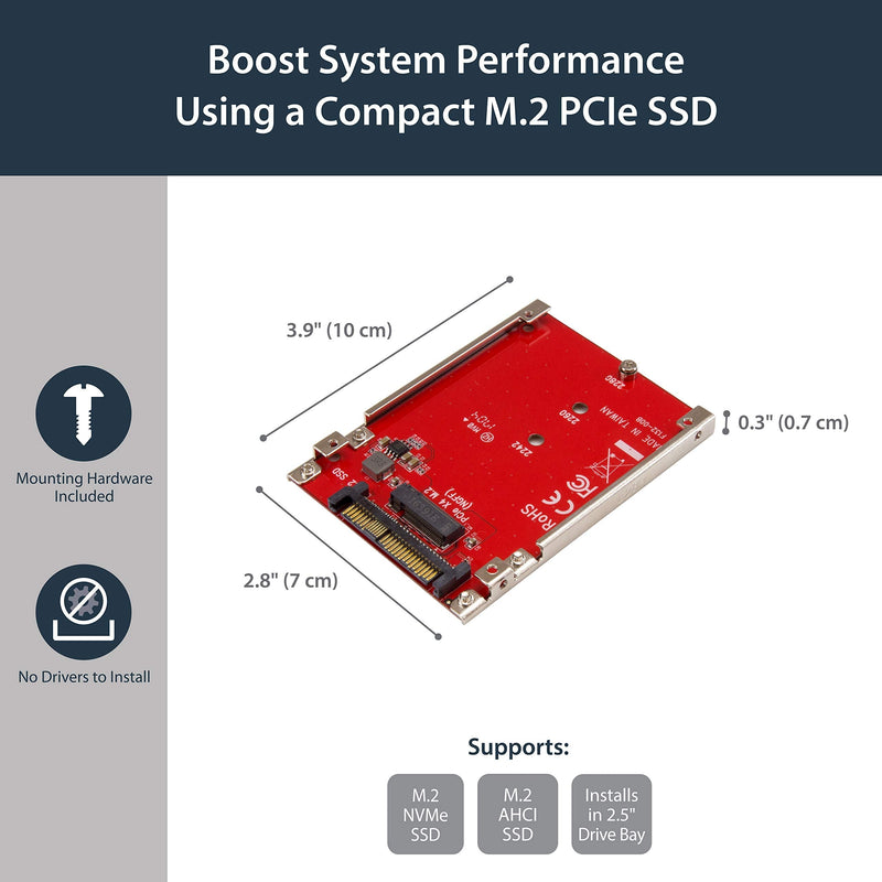 [AUSTRALIA] - StarTech.com M.2. PCI-e NVMe to U.2 (SFF-8639) Adapter - Not Compatible with SATA Drives or SAS Controllers - For M.2 PCIe NVMe SSDs - PCIe M.2 Drive to U.2 Host Adapter - M2 SSD Converter (U2M2E125) U.2 (SFF-8639) 