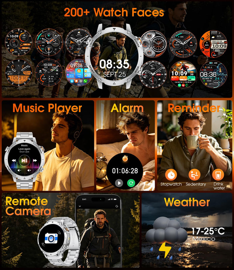 LIGE Military Smart Watch for Men, 1400mAh 60-Days Battery, 1.85" HD Smartwatch with LED Flashlight, 100+ Sports Mode, IP68 Waterproof, Pedometer, Fitness Watch for Android iOS (Sliver) Sliver