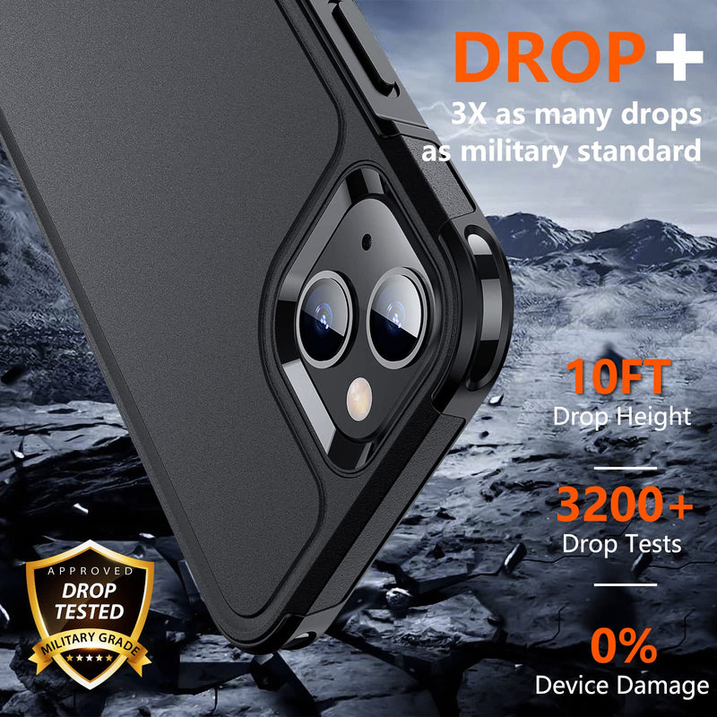 SPIDERCASE Designed for iPhone 13 Case/iPhone 14 Case, [10 FT Military Grade Drop Protection] [with 2 pcs Tempered Glass Screen Protector] Cover for iPhone 13 & 14 6.1 inch (Black) Black