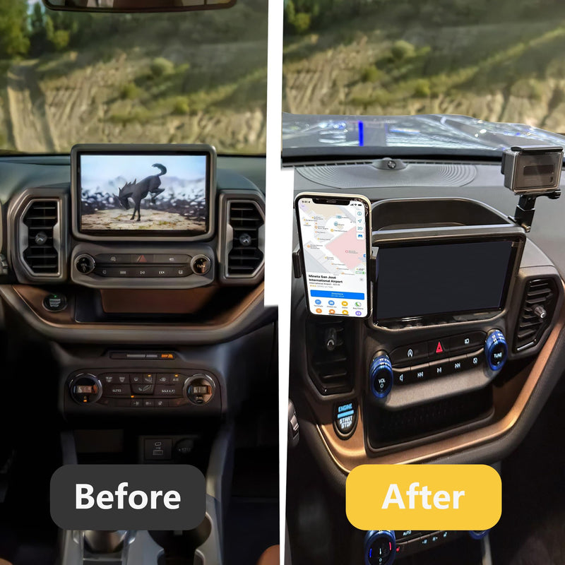 sukemichi Dash Phone Mount for Bronco Sport, Cell Phone Holder & Camera Mount, Multi-Function Dashboard Phone Holder Mount with Tray for 2021-2024 Ford Bronco Sport Accessories 2 Door 4 Door