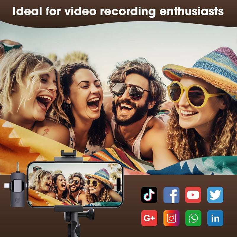 [AUSTRALIA] - HMKCH Wireless Lavalier Microphone for iPhone - Android Phone/Camera/Computer/Laptop, Professional Dual Lapel Mic with Lightning/USB-C/3.5mm/USB Plug for Video Recording, Vlog, YouTube, TikTok 