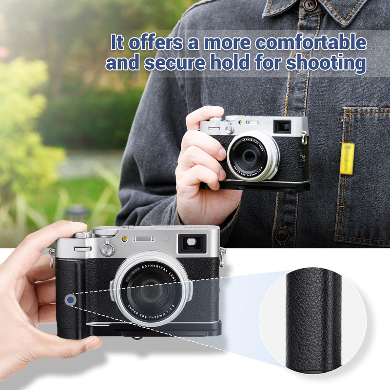 X100VI Handgrip,Metal Hand Grip L-Shape Bracket for FUJIFILM X100VI Only, X100VI Baseplate Holder with Quick Release Plate for Arca,Extra 1/4"-20 Tripod Hole & Hand Strap Hole Silver(Not Fits X100V)