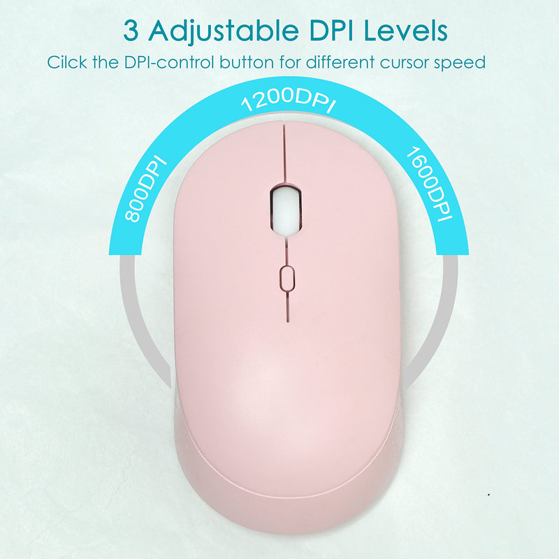YUMQUA Wireless Mouse for Laptop, Slim 2.4G Optical Silent Computer Mouse with USB Receiver, 3 Levels DPI Cordless Mice for Chromebook PC Windows MacBook -Pink Pink