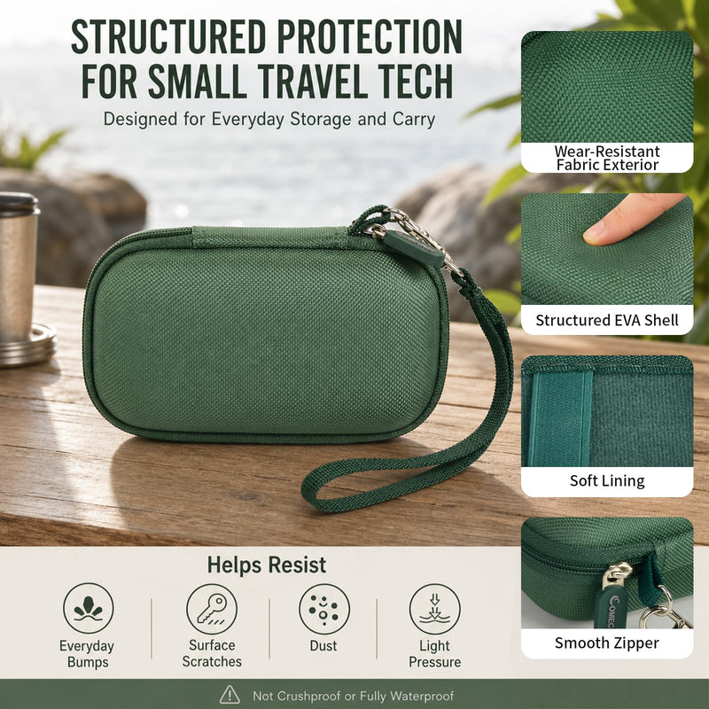 COMECASE Bluetooth Transmitter Case for AirFly SE/Pro 2/Pro/Duo | Hard EVA Travel Case with Elastic Band and Dual Straps, for AirFly and Small Audio Adapters,Commutes and Daily Carry, Green