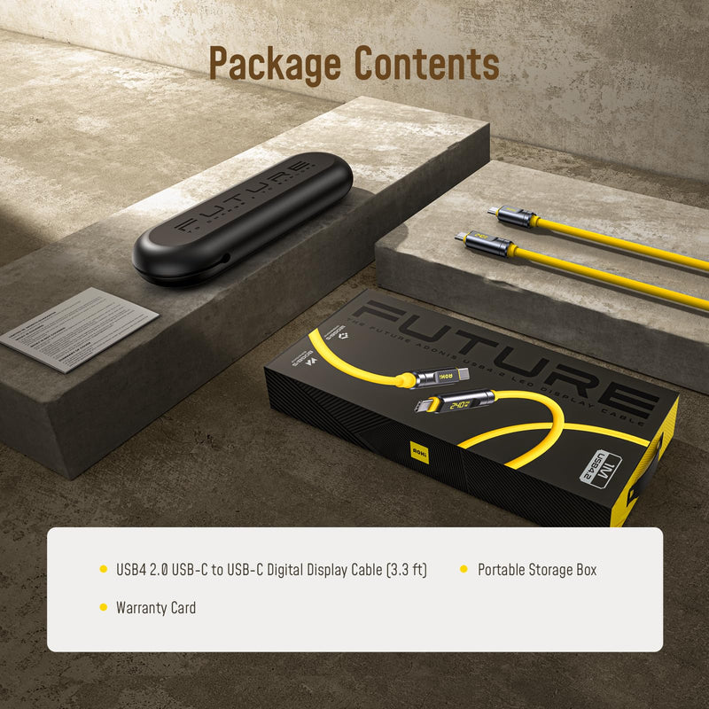 AOHI USB4 2.0 Cable with LED Digital Display 3.3ft, 240W PD3.1 Fast Charging, 80Gbps Data Transfer, Dual 8K Display, The Adonis USB C Cable for MacBook Pro/iPhone 17 Pro Max/Galaxy/SSD/Docking,Yellow 3.3 Feet