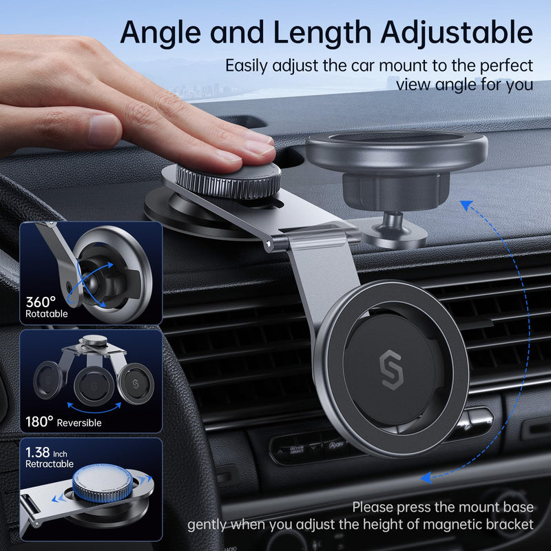SYNCWIRE Fits MagSafe Car Mount for Universal Dashboard & Tesla Screen, Magnetic Phone Holder for Car, Foldable Aluminum Alloy Arm, Super Stable Car Mount for iPhone 15 Pro Max 14 13 12&All Phones Space Gray