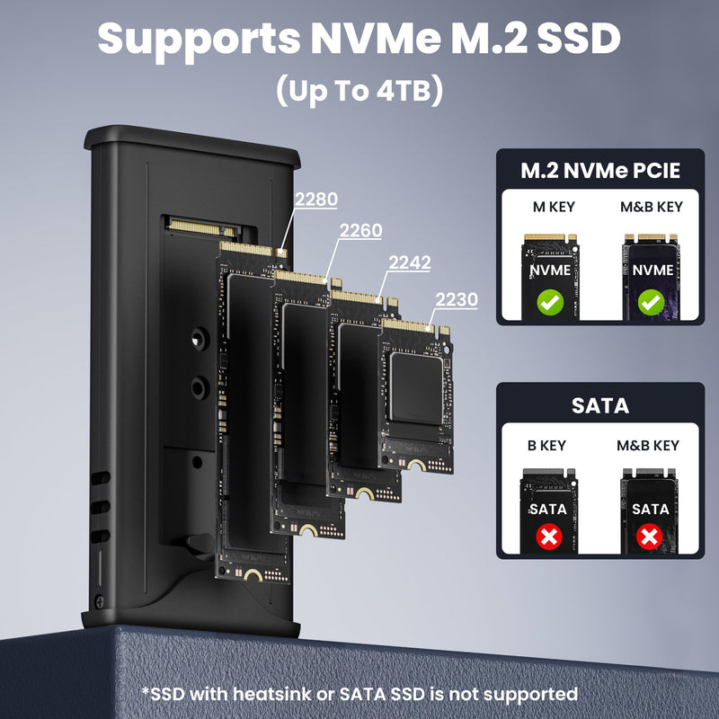 40Gbps M.2 NVMe SSD Enclosure with Cooling Fan, M.2 Enclosure Support M/B+M Key Size 2280/2260/2242/2230 Compatible with Thunderbolt 4/3, USB4/USB3.2/3.1/3.0/2.0, Tool-Free Thunderbolt 4 Enclosure