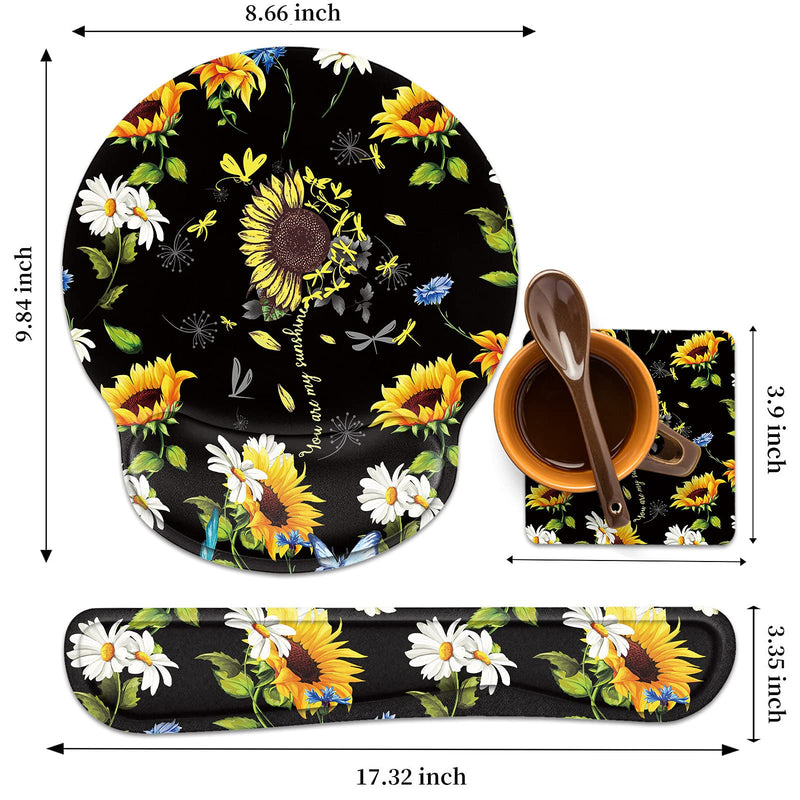 Keyboard Wrist Rest and Mouse Wrist Rest Pad with Cup Coaster,Made of Memory Foam,Ergonomic Support,Easy-Typing and Pain Relief,for Gaming Office Home Computer,You are My Sunshine Sunflower Dragonfly You Are My Sunshine Sunflower Dragonfly