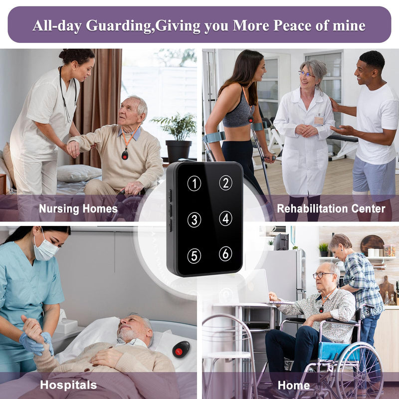 CallToU Wireless Caregiver Pager Call Button Light LED Number Display Call Bell 500+ft Nurse Call System Room Monitors for Elderly Patient Clinic Medical Institution Nursing Home 6 call button + 1 receiver