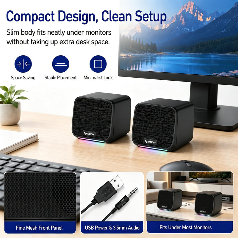 Computer Speakers USB-A Powered Wired Stereo Desktop Speakers with 3.5mm Aux Plug No Bluetooth for PC Laptop 2026, Brown
