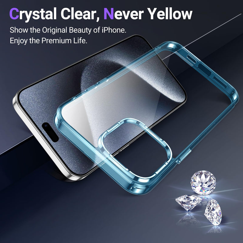 Temdan Designed for iPhone 15 Pro Max Case Clear, [Non-Yellowing] [Military-Grade Drop Protection] Slim Thin Shockproof Protective Cover Phone Case for iPhone 15 Pro Max Case Clear-Blue