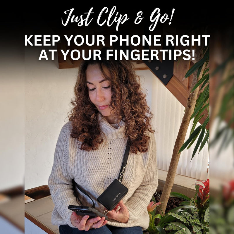 Save the Girls Clip and Go Brushed Vegan Phone Lanyard - Crossbody Phone Case with Pouch, Adjustable and Removable Strap Denim